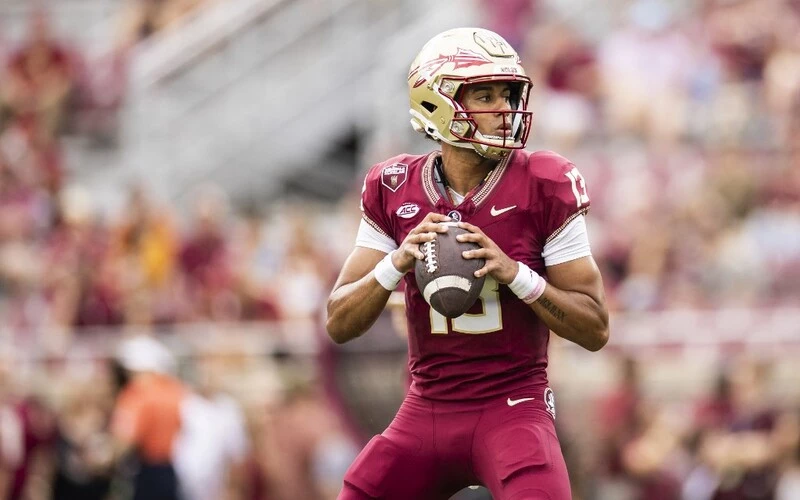 Jordan Travis #13 of the Florida State Seminoles warms up before the start of a game against the Syracuse Orange. The Duke vs Florida State Odds for this game are available.