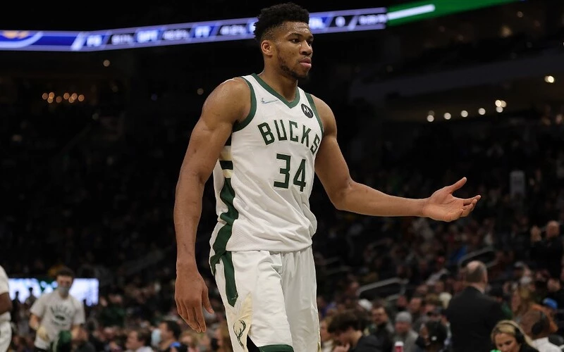 Giannis Antetokounmpo #34 of the Milwaukee Bucks walks to the bench during the second half of a game against the Indiana Pacers at Fiserv Forum on February 15, 2022 in Milwaukee, Wisconsin. The Bucks vs Pacers Betting odds are set for tonight's game.