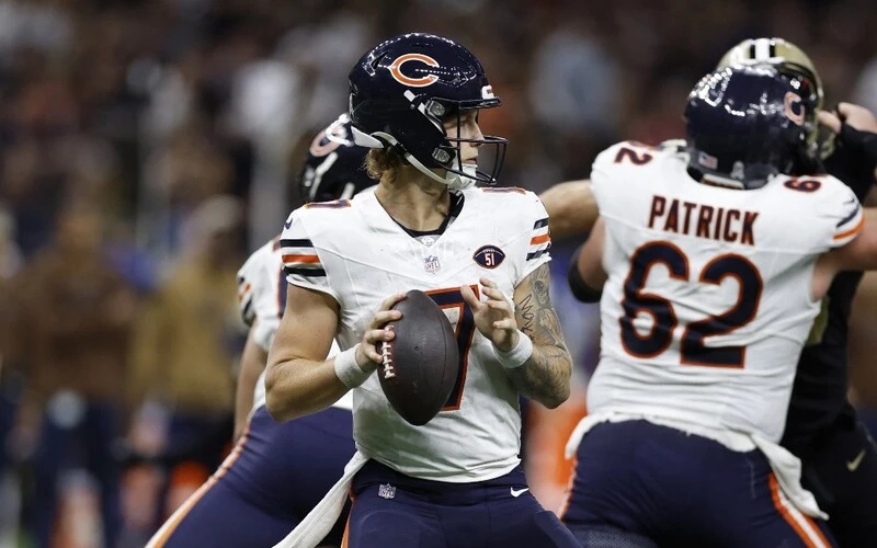 Tyson Bagent #17 of the Chicago Bears looks to pass against the New Orleans Saints during the second half at Caesars Superdome on November 05, 2023 in New Orleans, Louisiana. The Panthers vs Bears Week 10 Odds are set.