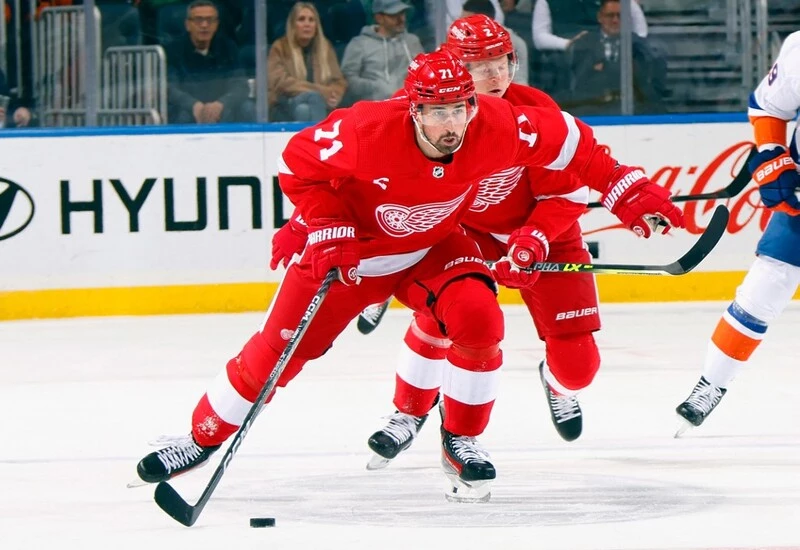 Dylan Larkin #71 of the Detroit Red Wings skates against the New York Islanders at UBS Arena on October 30, 2023 in Elmont, New York. The Panthers vs Red Wings Odds are set for tonight's game.