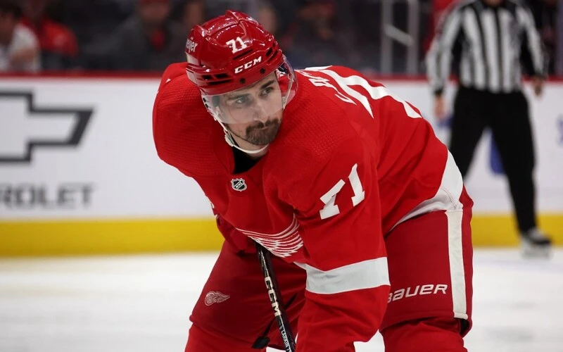 Dylan Larkin #71 of the Detroit Red Wings skates against the Seattle Kraken at Little Caesars Arena on October 24, 2023 in Detroit, Michigan. The Red Wings vs Rangers Betting Odds are set.